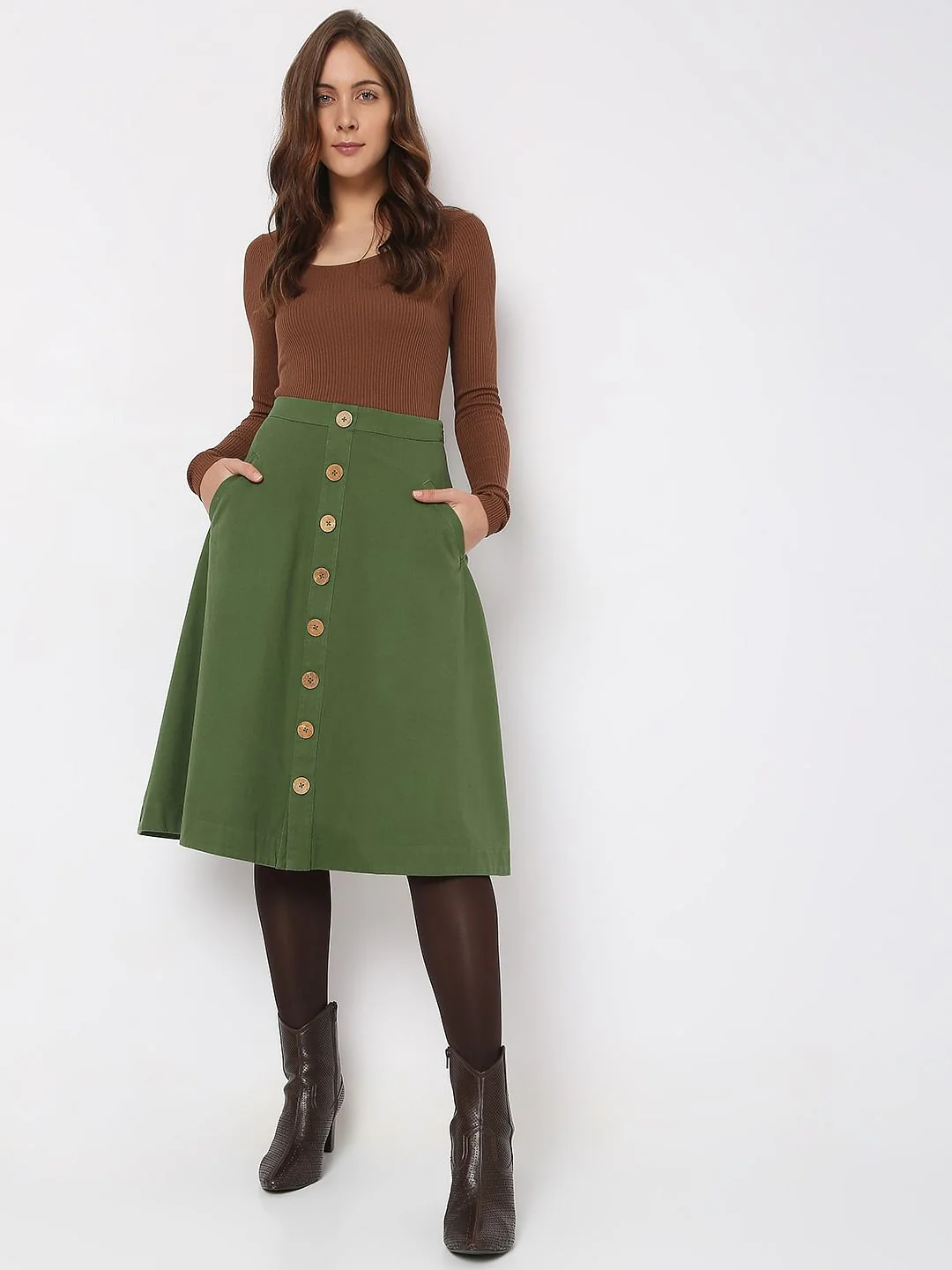 Green High Rise Flared Co-Ord Set Skirt - Image 6