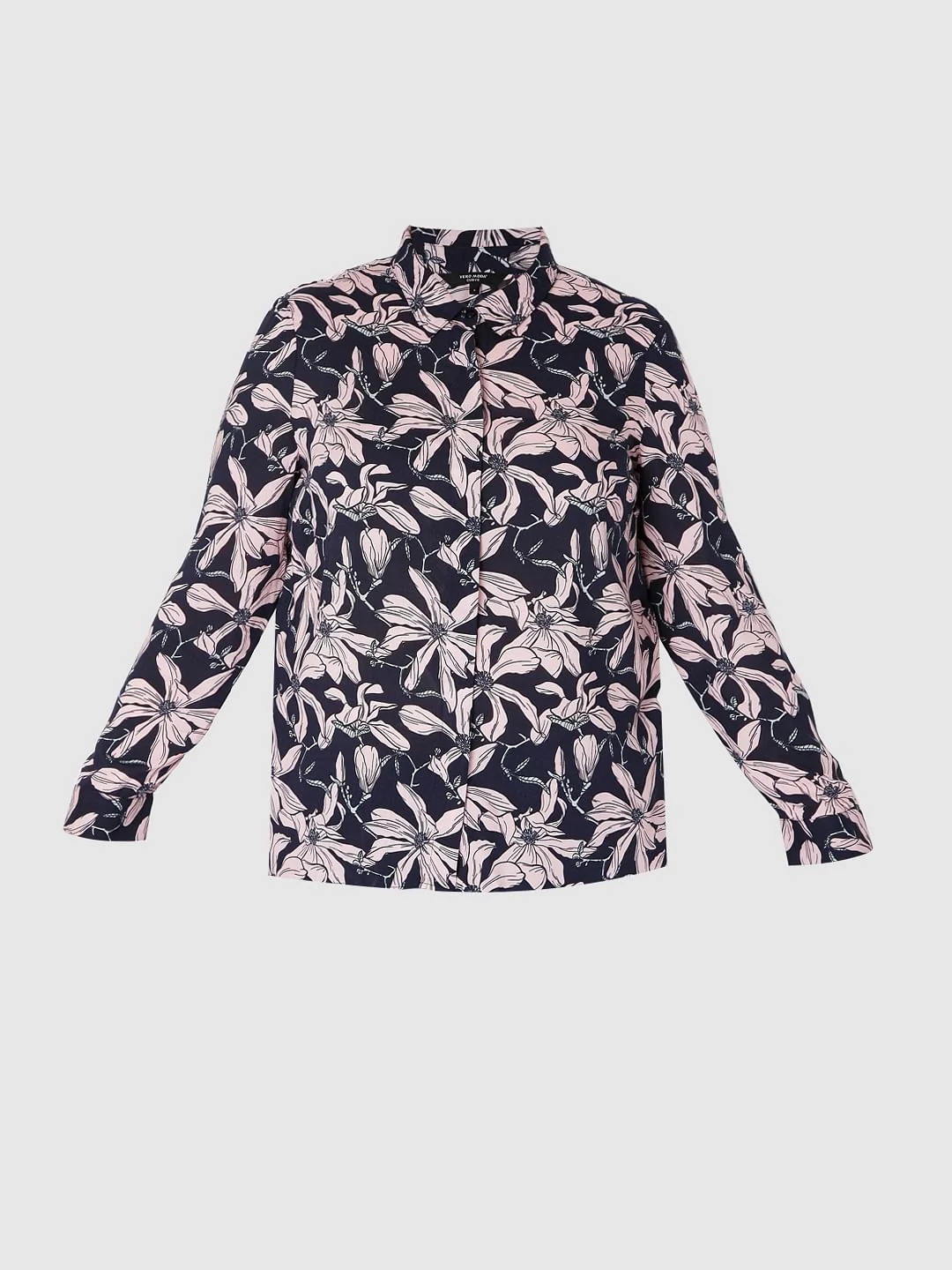 Curve Navy Blue Floral Print Shirt - Image 7
