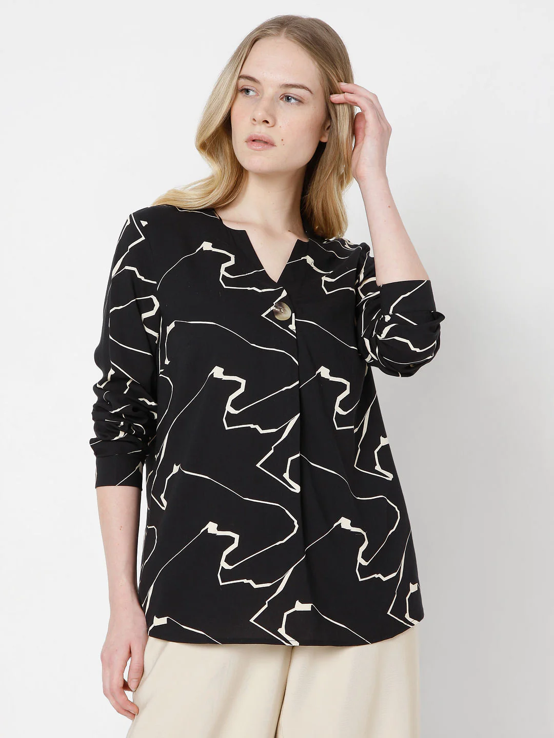 Black Abstract Print Top - Image 2