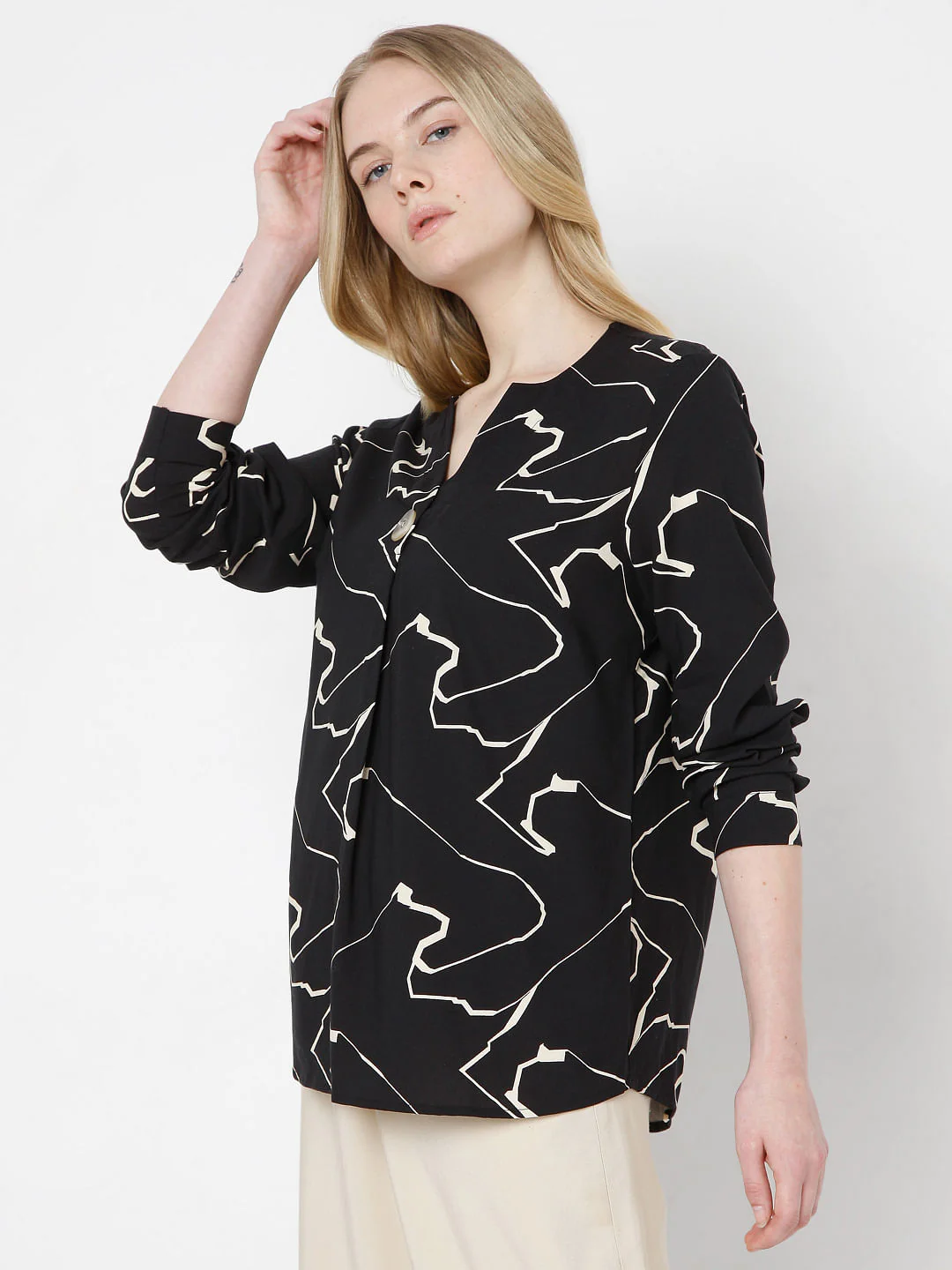 Black Abstract Print Top - Image 3