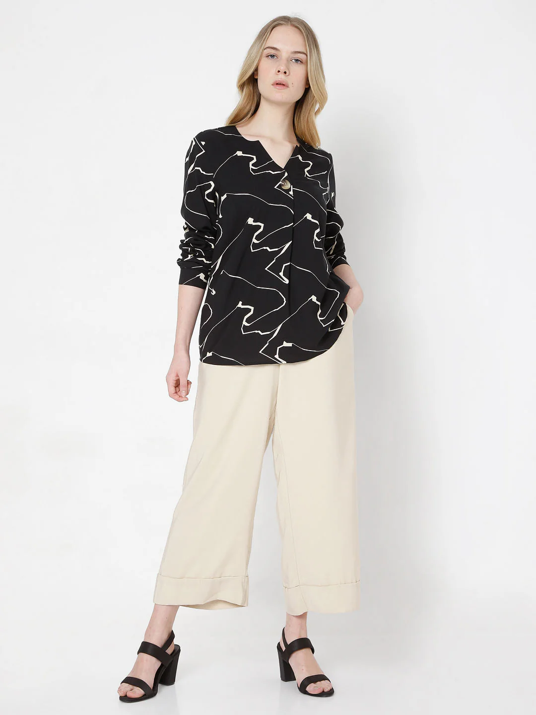 Black Abstract Print Top - Image 5