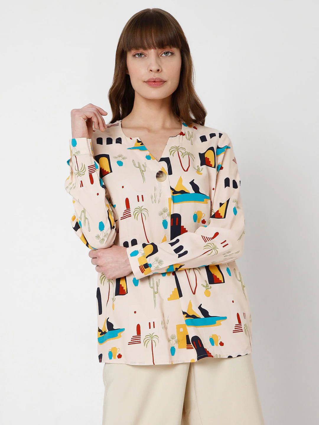 Beige Printed Top - Image 2