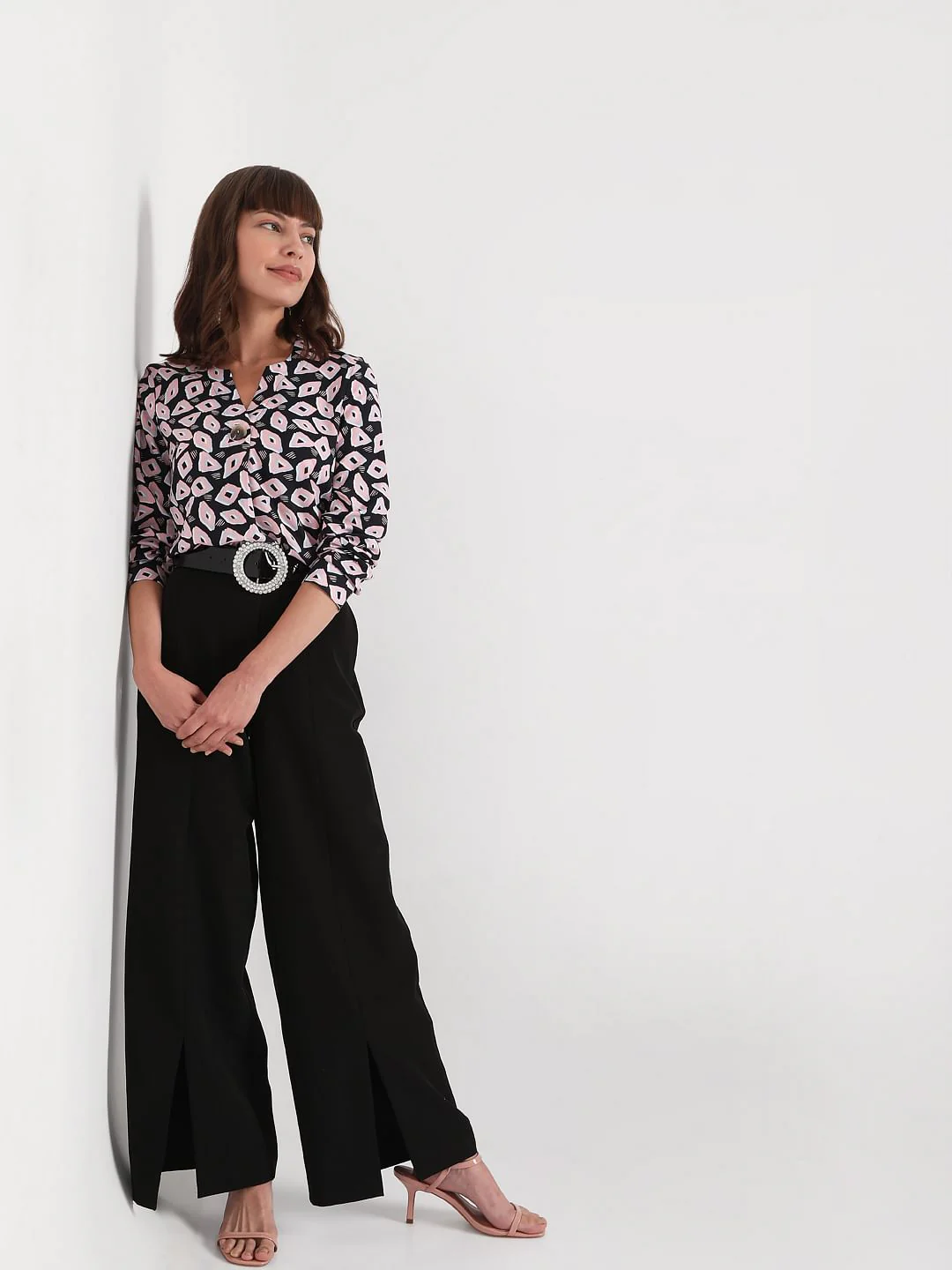Navy Blue Abstract Print Top