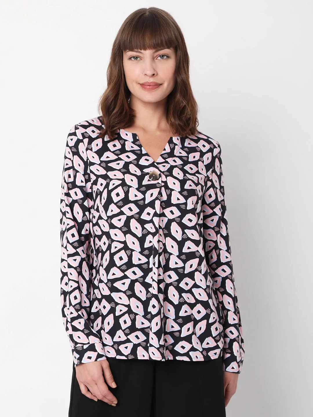 Navy Blue Abstract Print Top - Image 2