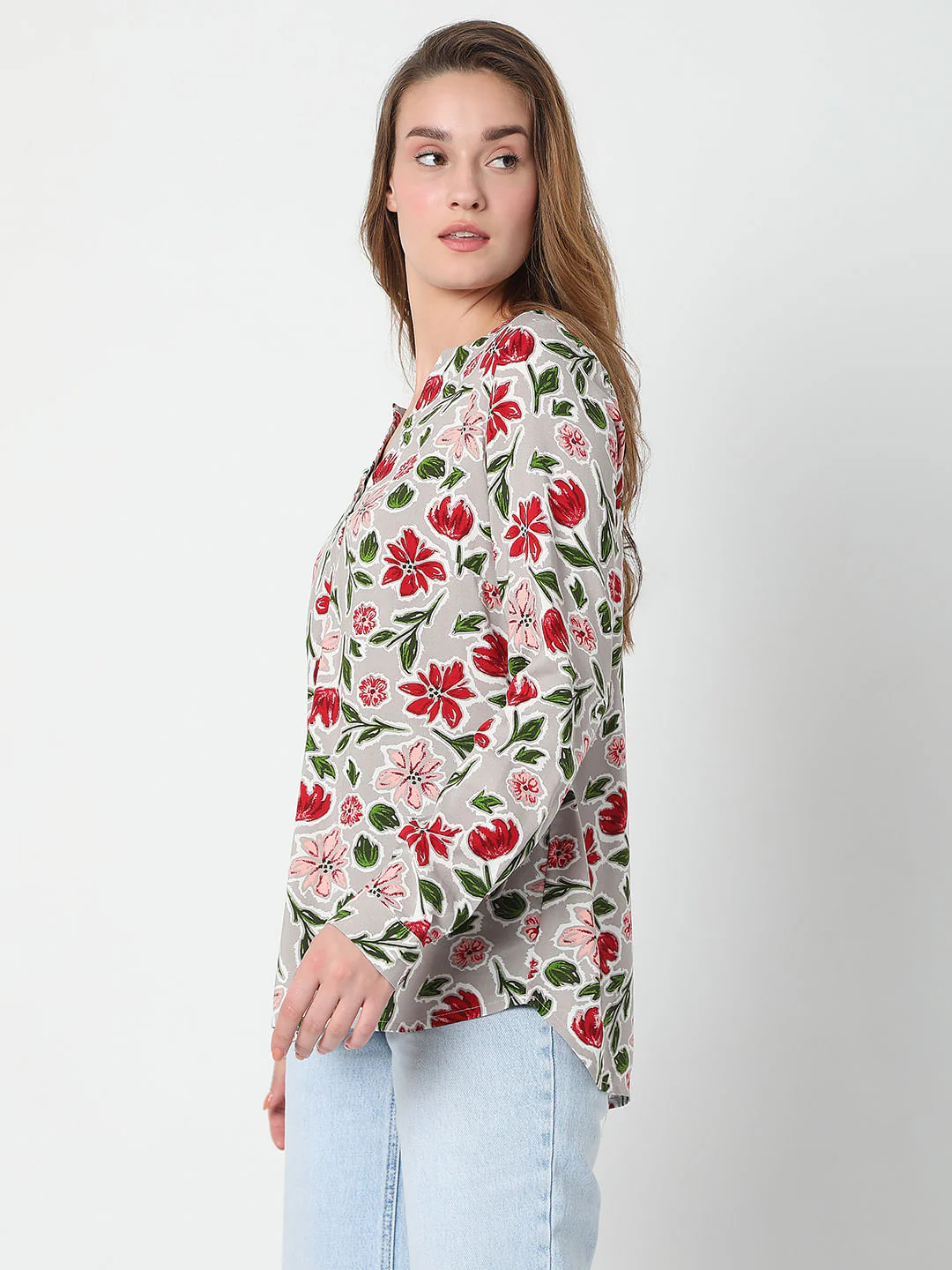 Ash Grey Floral Print Top - Image 3