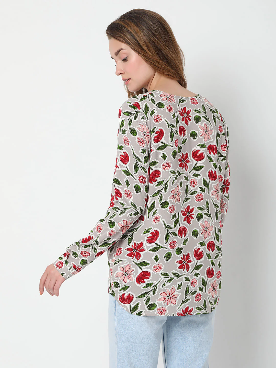 Ash Grey Floral Print Top - Image 4