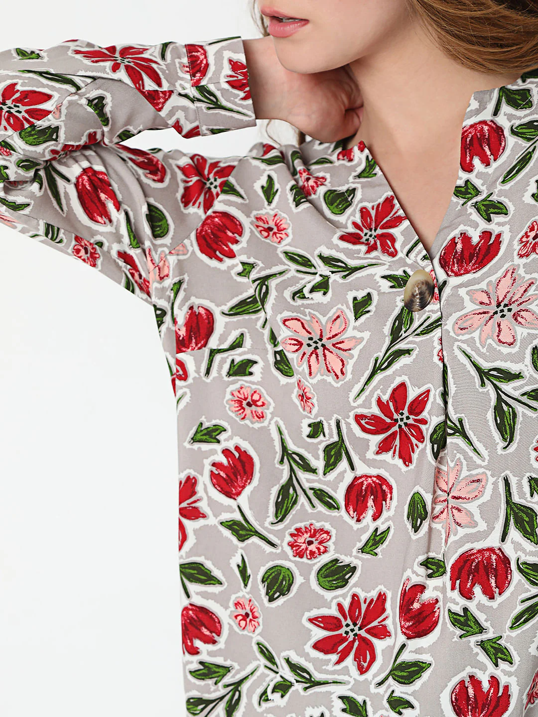 Ash Grey Floral Print Top - Image 6