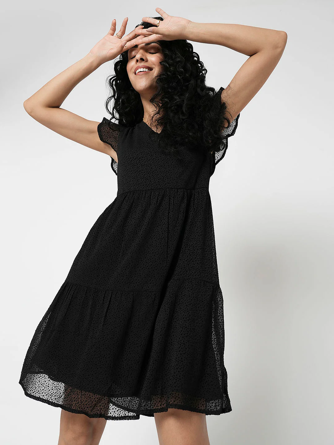 I.Scenery By Vero Moda Black Printed Georgette Dress - Image 3