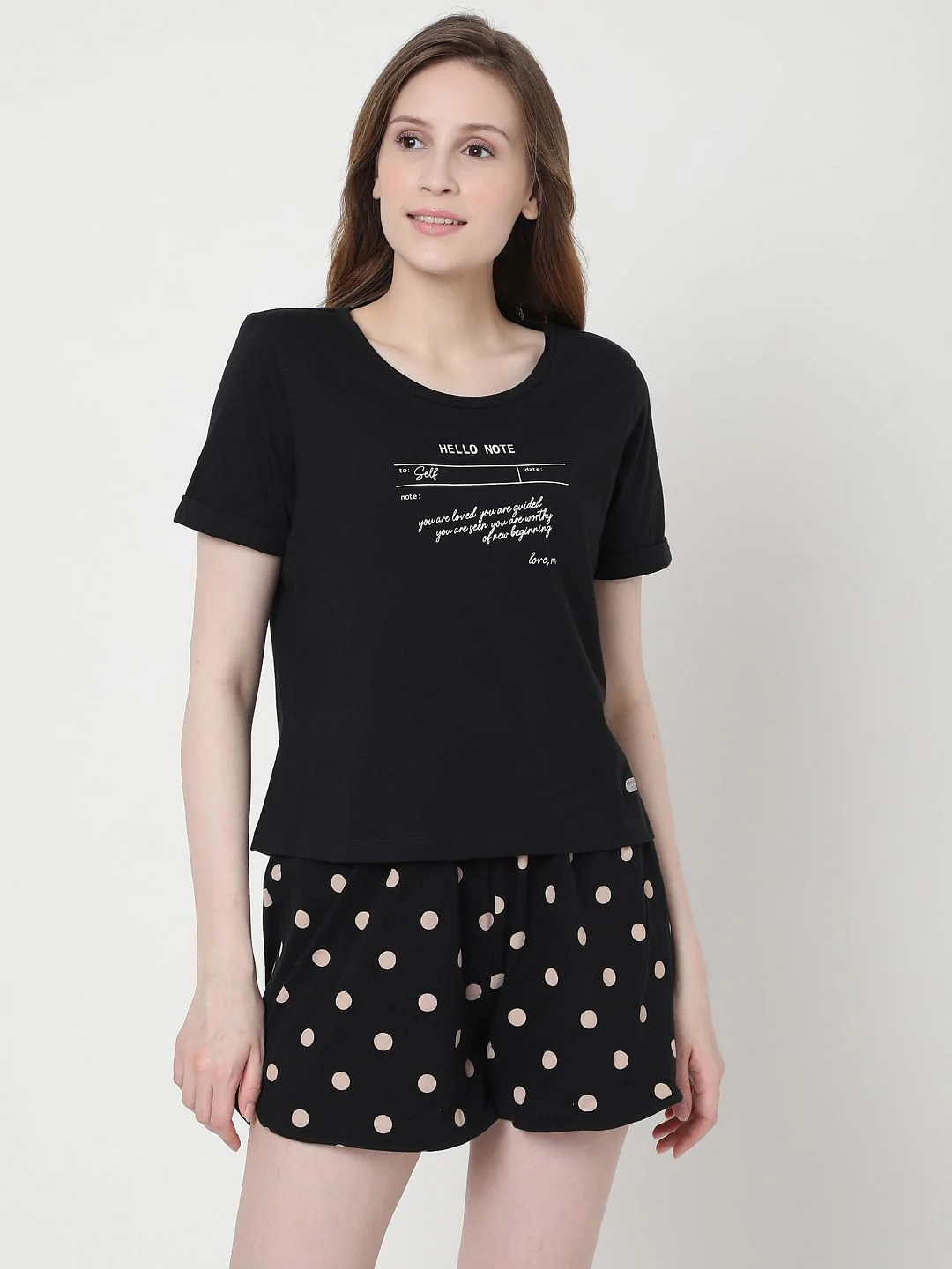 Black Polka Dot Shorts & T-Shirt Set - Image 2