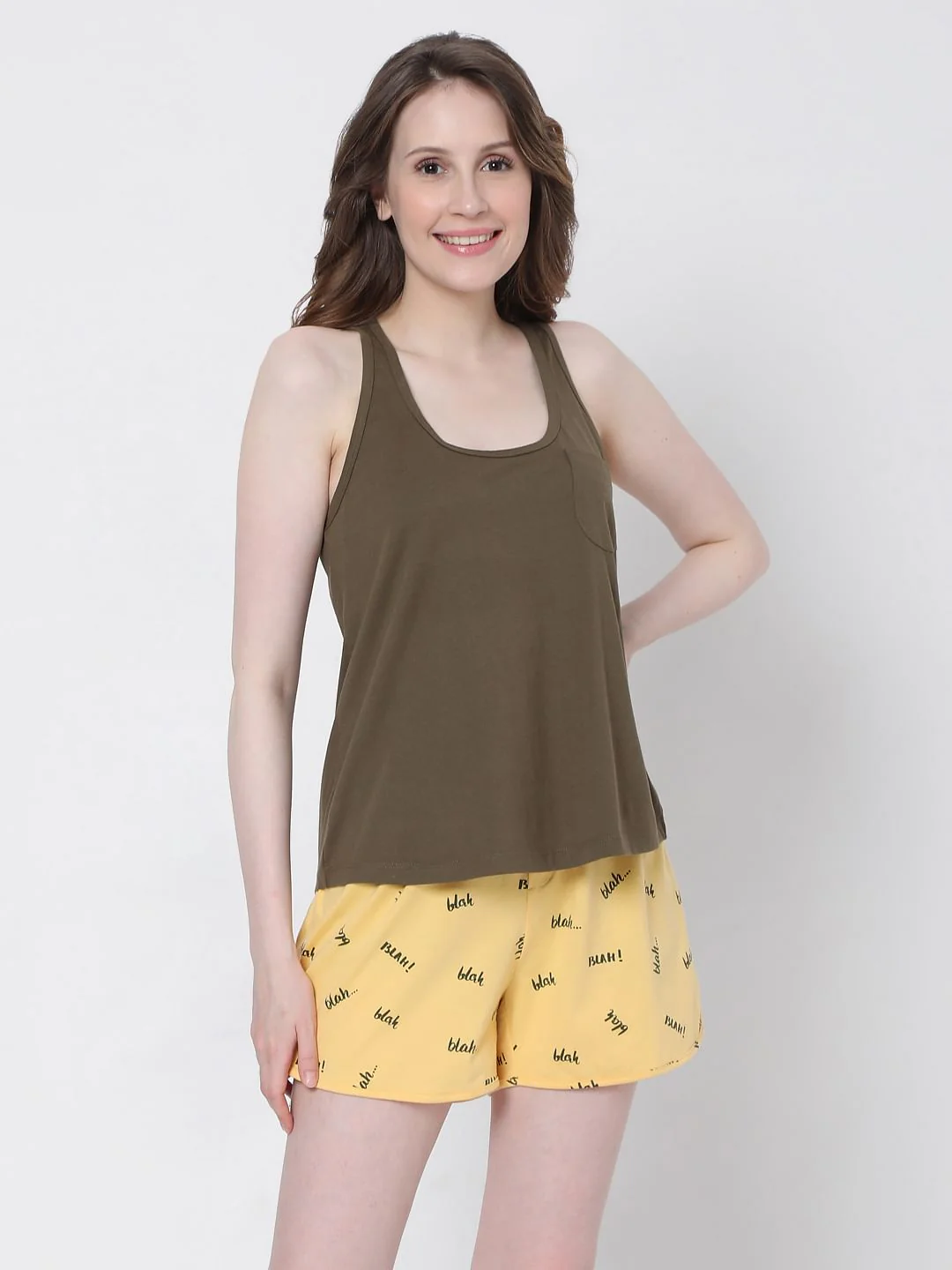 Brown & Yellow Tank Top & Shorts Set - Image 2