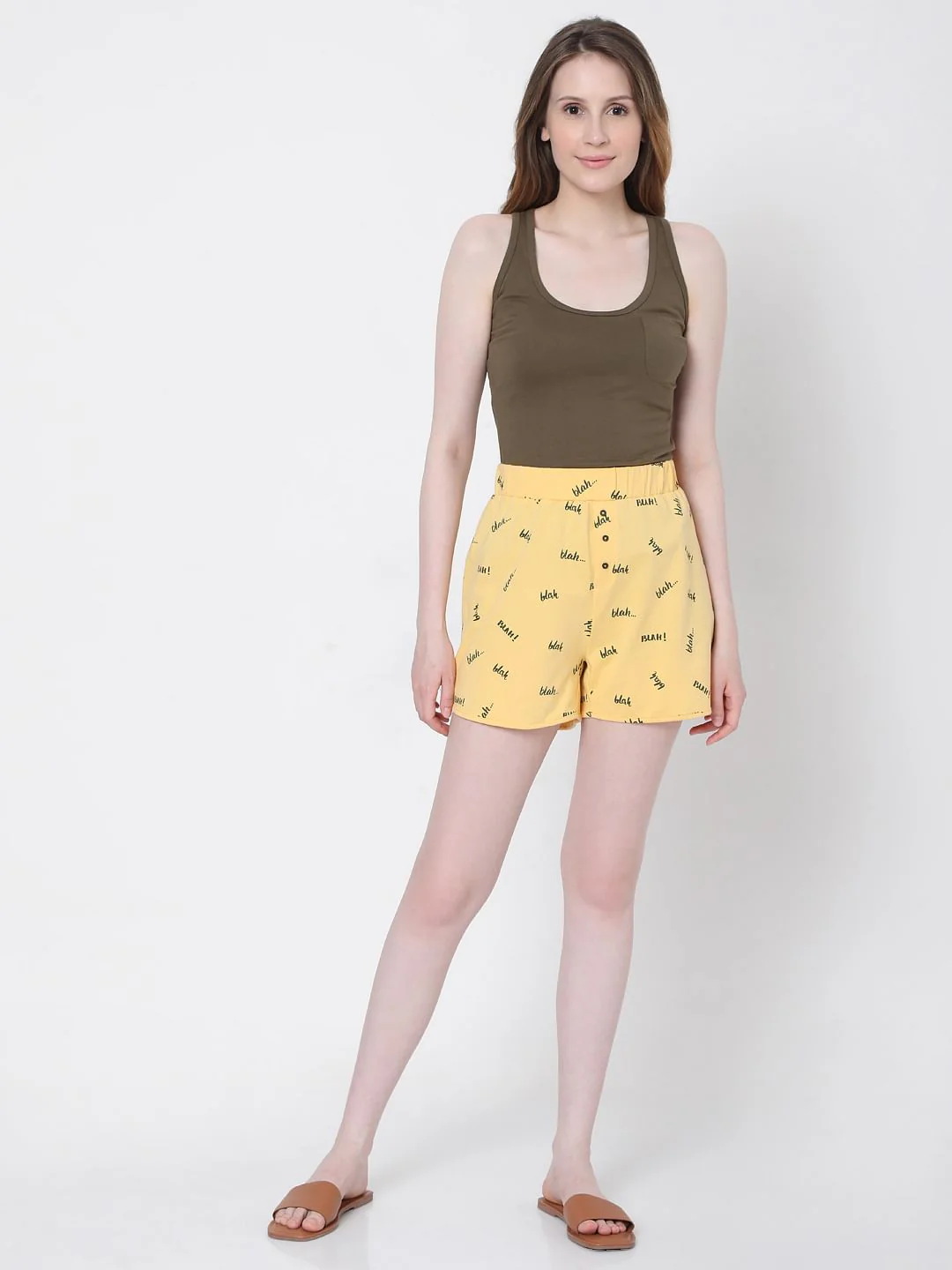 Brown & Yellow Tank Top & Shorts Set - Image 5
