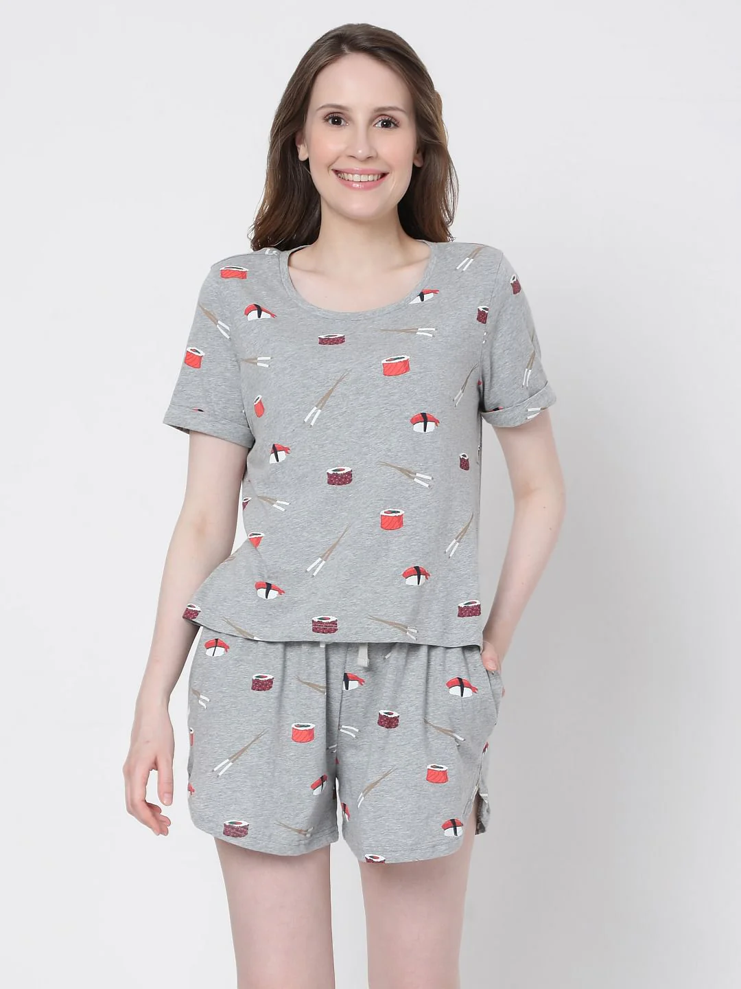 Grey Sushi Print Shorts & T-Shirt Set - Image 2