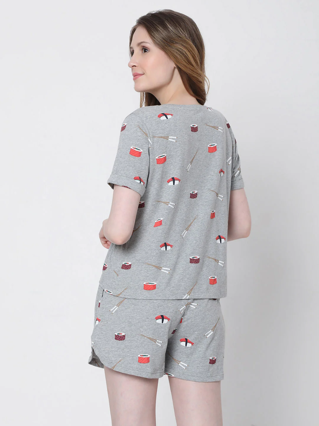 Grey Sushi Print Shorts & T-Shirt Set - Image 4