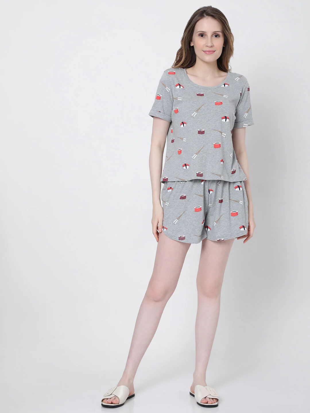 Grey Sushi Print Shorts & T-Shirt Set - Image 5