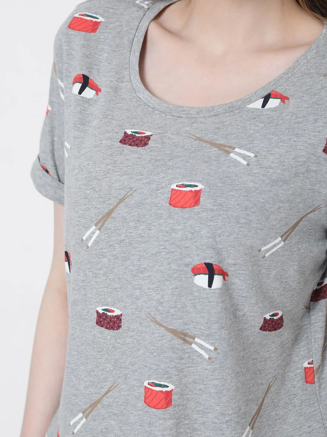 Grey Sushi Print Shorts & T-Shirt Set - Image 6