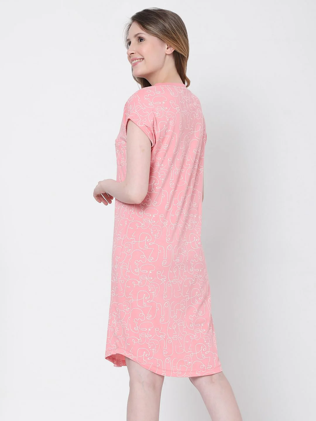 Pink Printed Nightwear Dress - Image 4