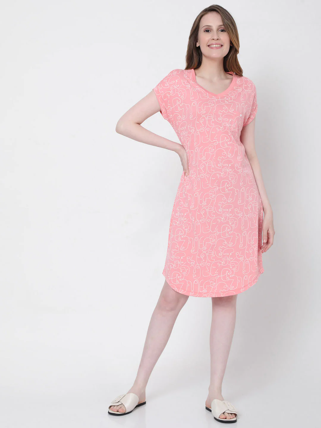 Pink Printed Nightwear Dress - Image 5
