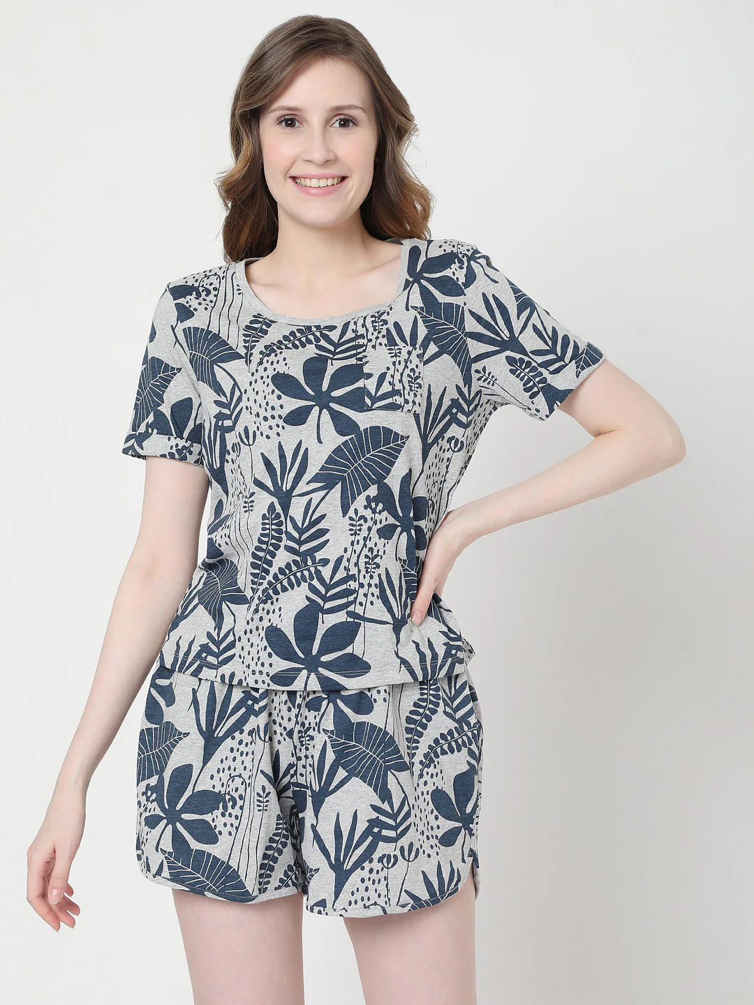 Grey Tropical Print T-Shirt & Shorts Set - Image 2