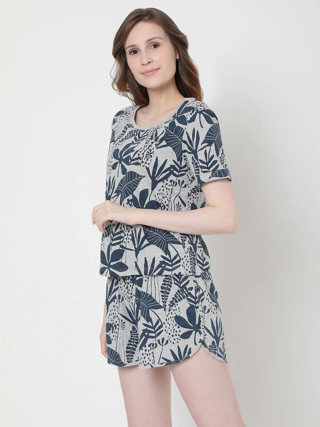 Grey Tropical Print T-Shirt & Shorts Set - Image 3