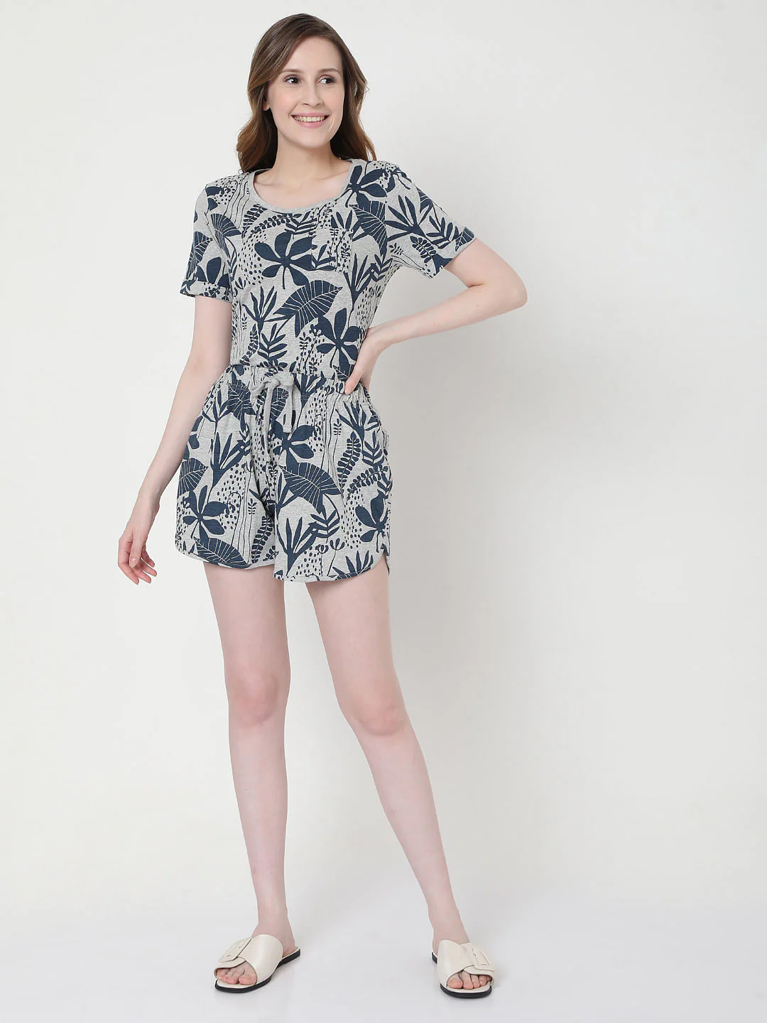 Grey Tropical Print T-Shirt & Shorts Set - Image 5