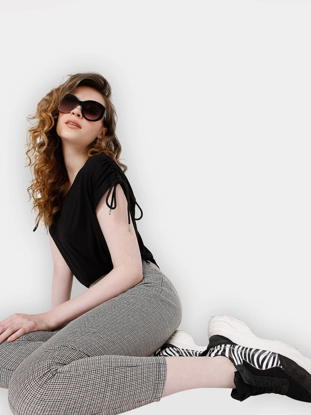 Black Textured Woven Leggings