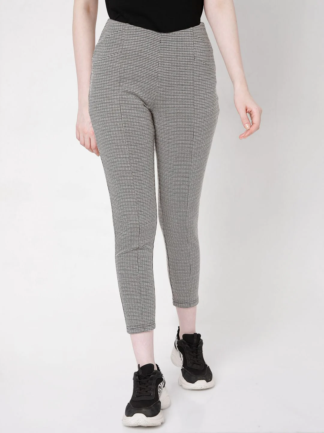Black Textured Woven Leggings - Image 2