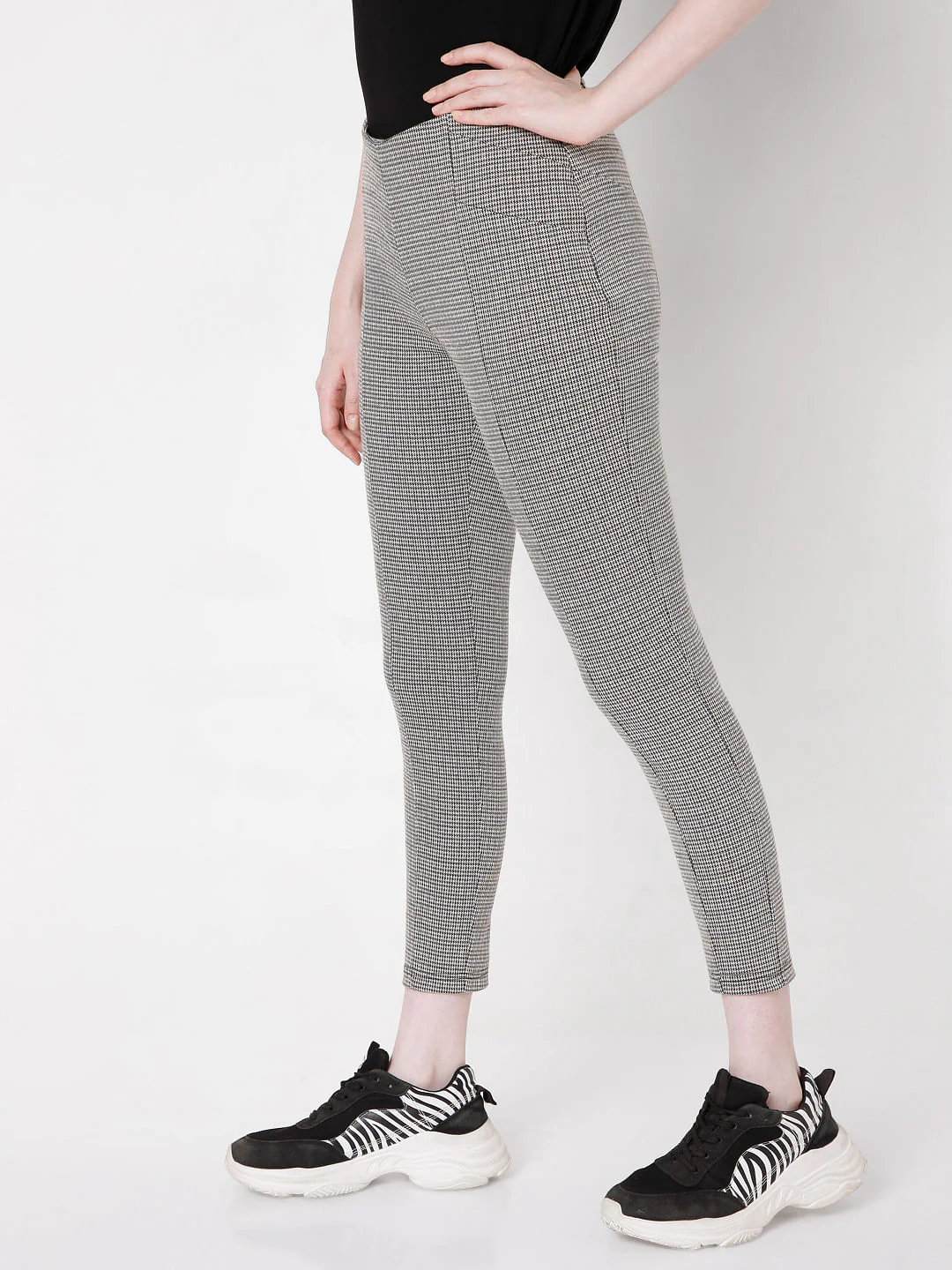 Black Textured Woven Leggings - Image 3