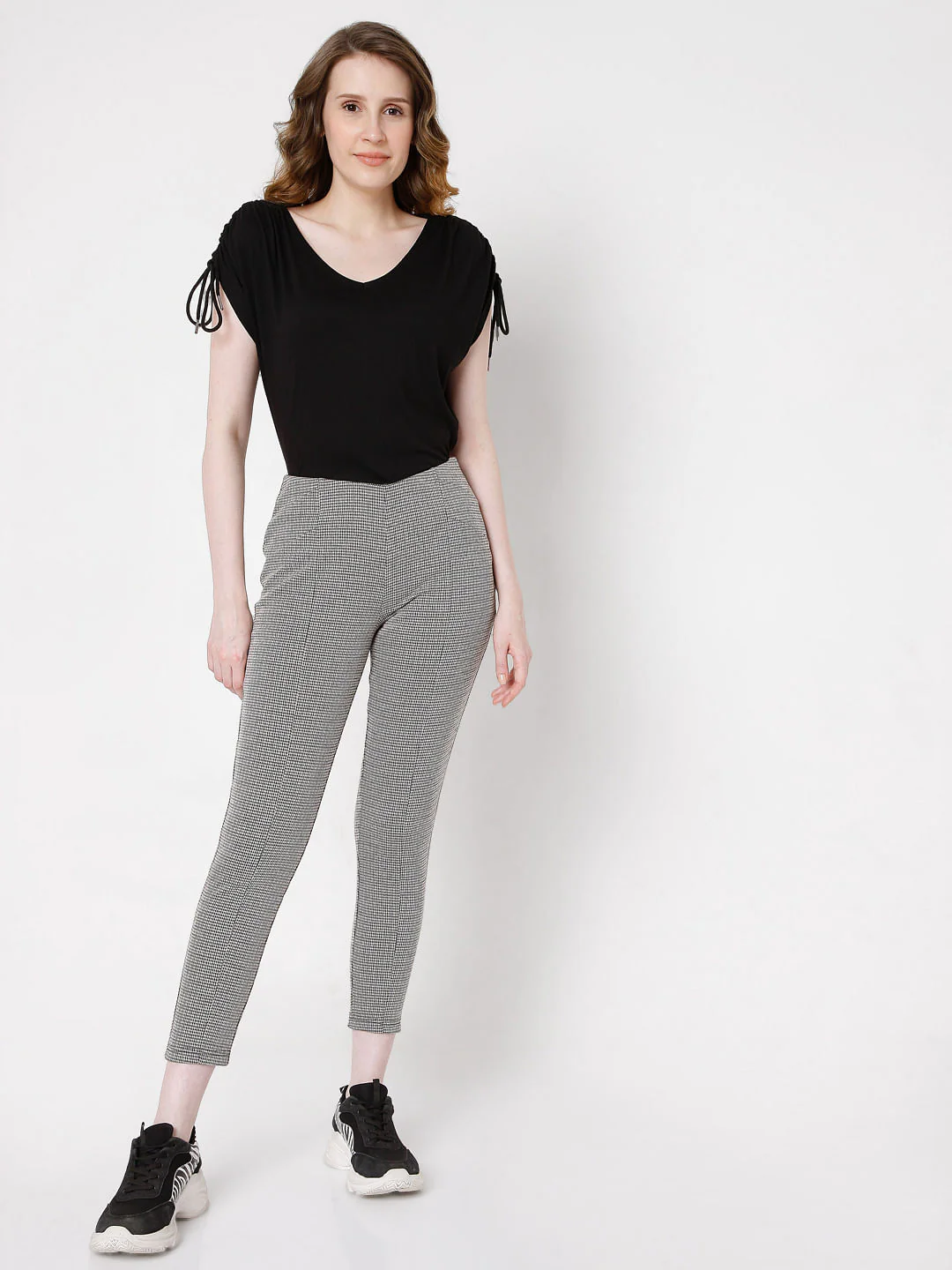 Black Textured Woven Leggings - Image 6