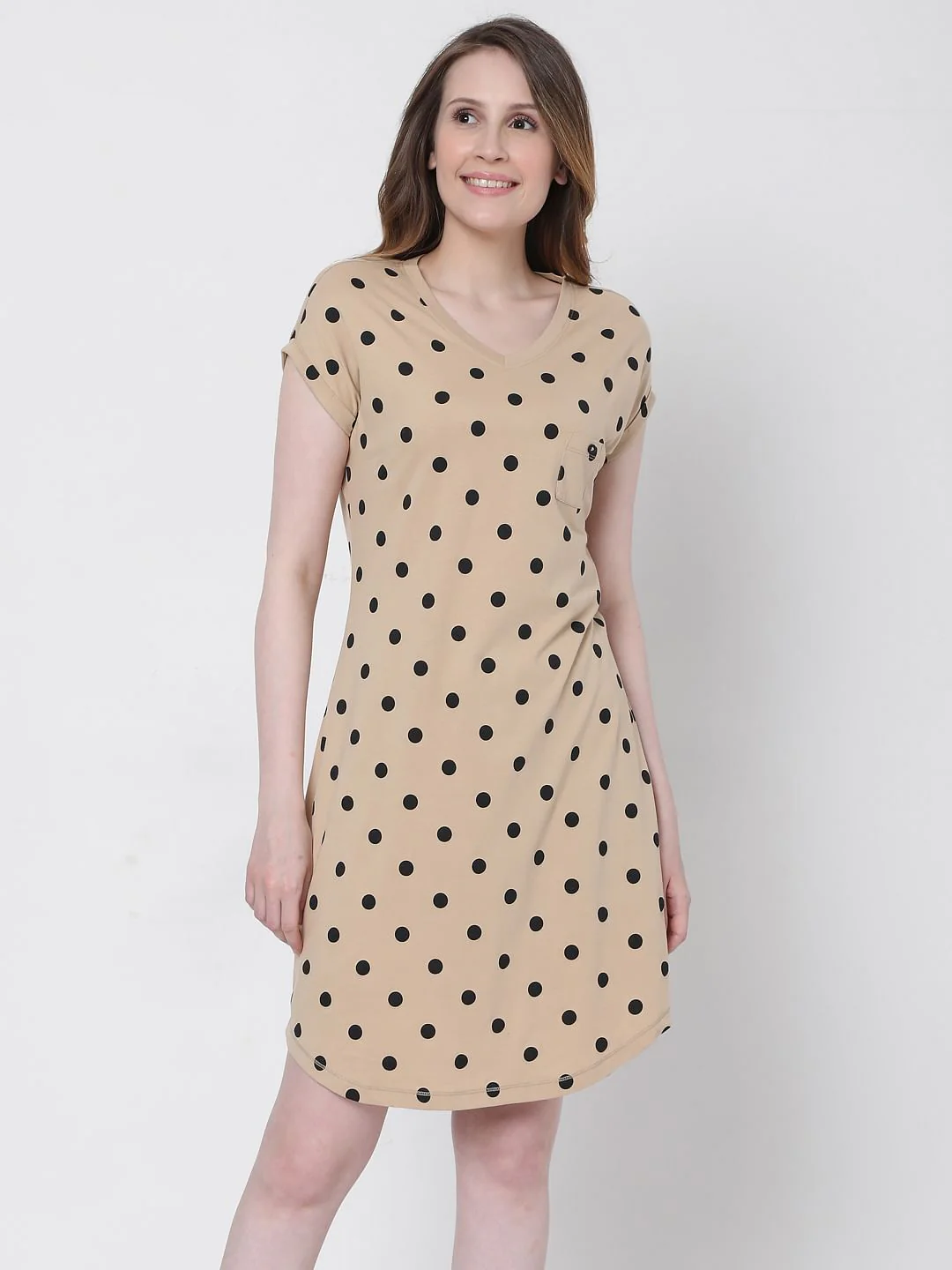 Beige Polka Dot Nightwear Dress - Image 2
