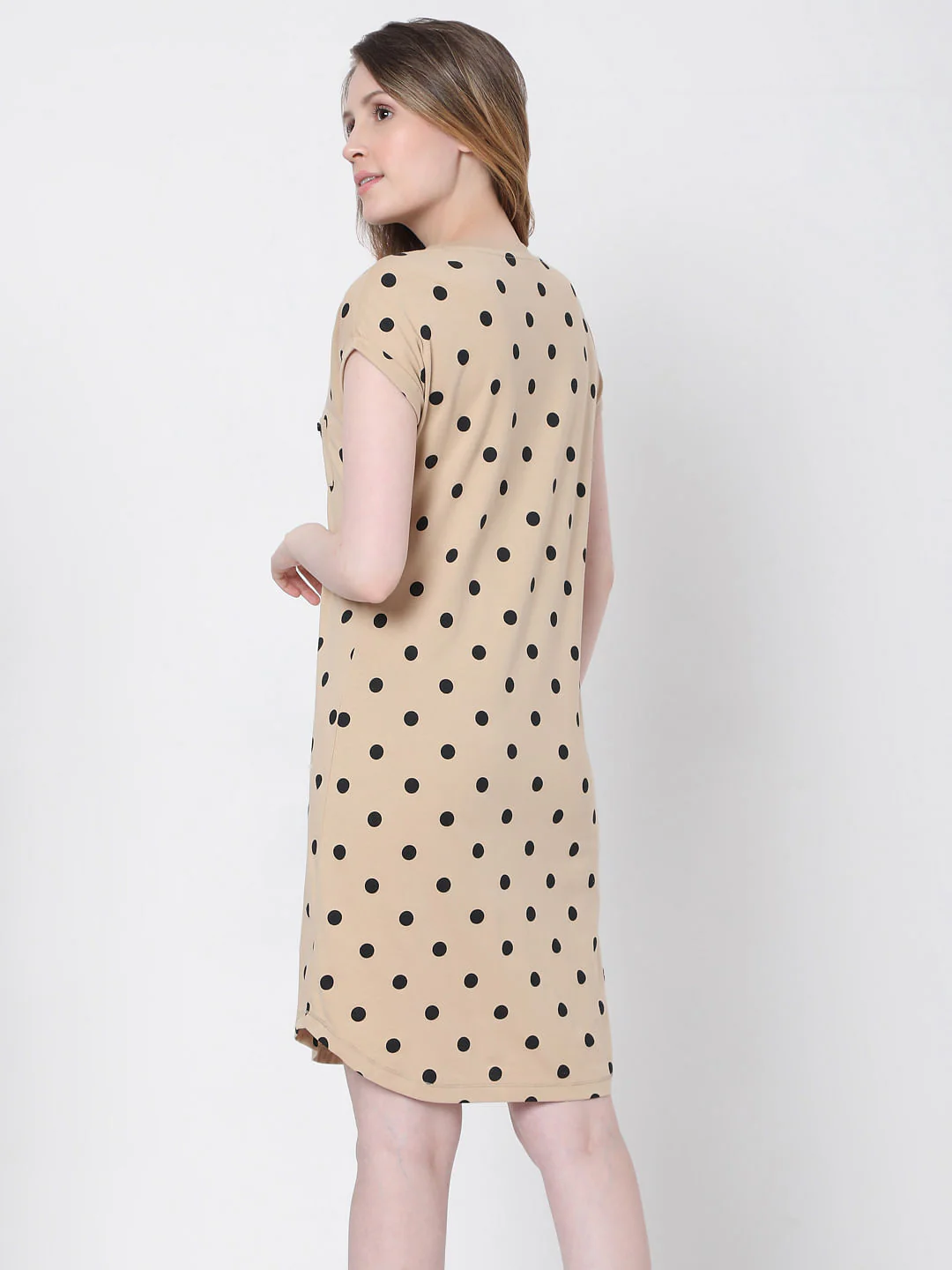 Beige Polka Dot Nightwear Dress - Image 4