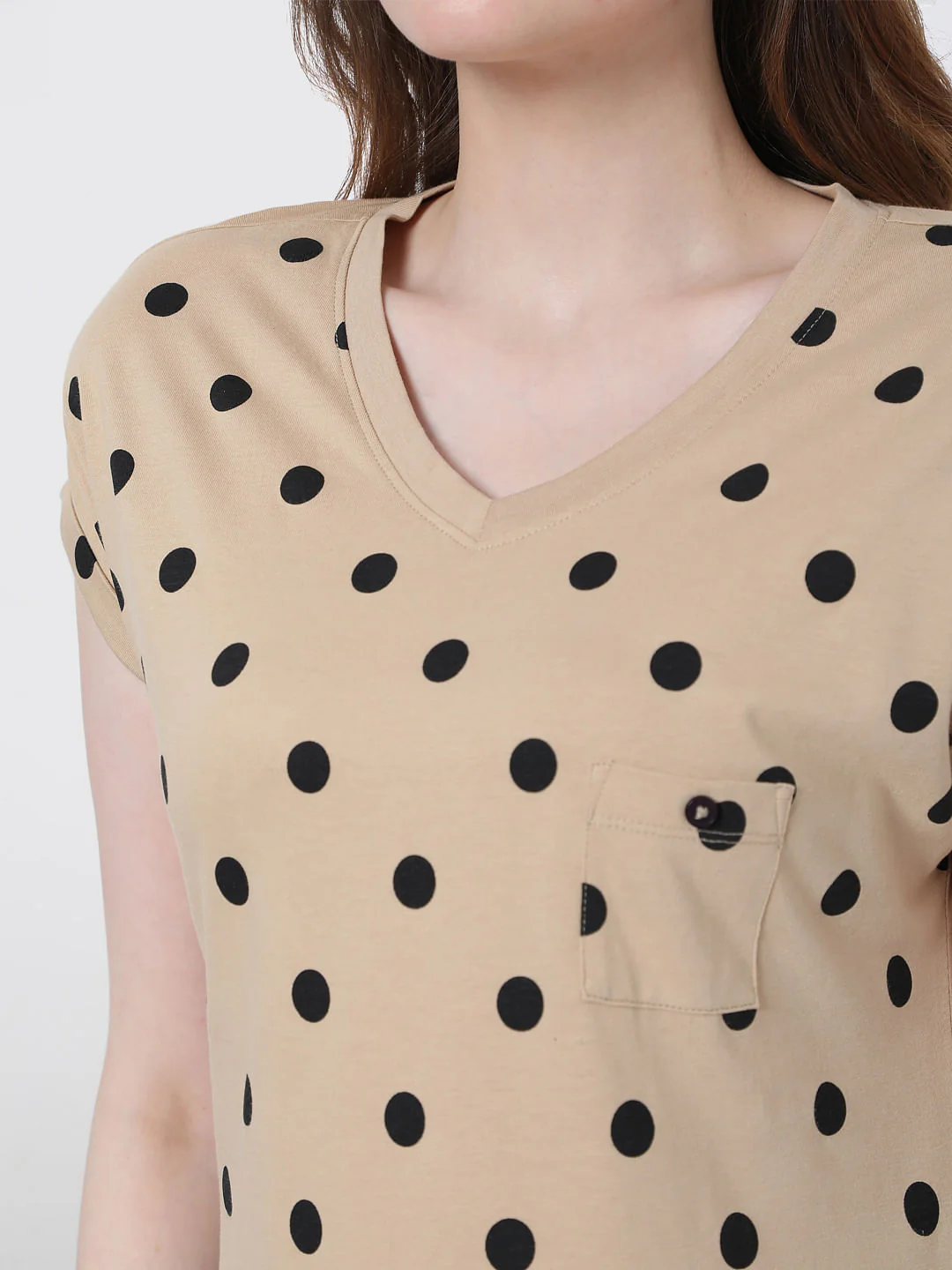 Beige Polka Dot Nightwear Dress - Image 6