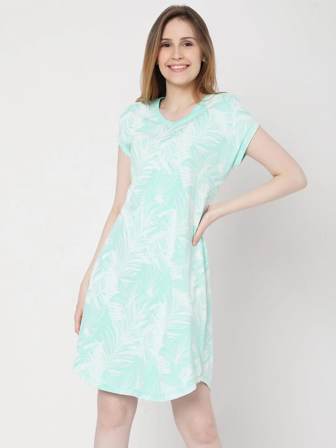 Green Tropical Print Nightwear Dress - Image 2