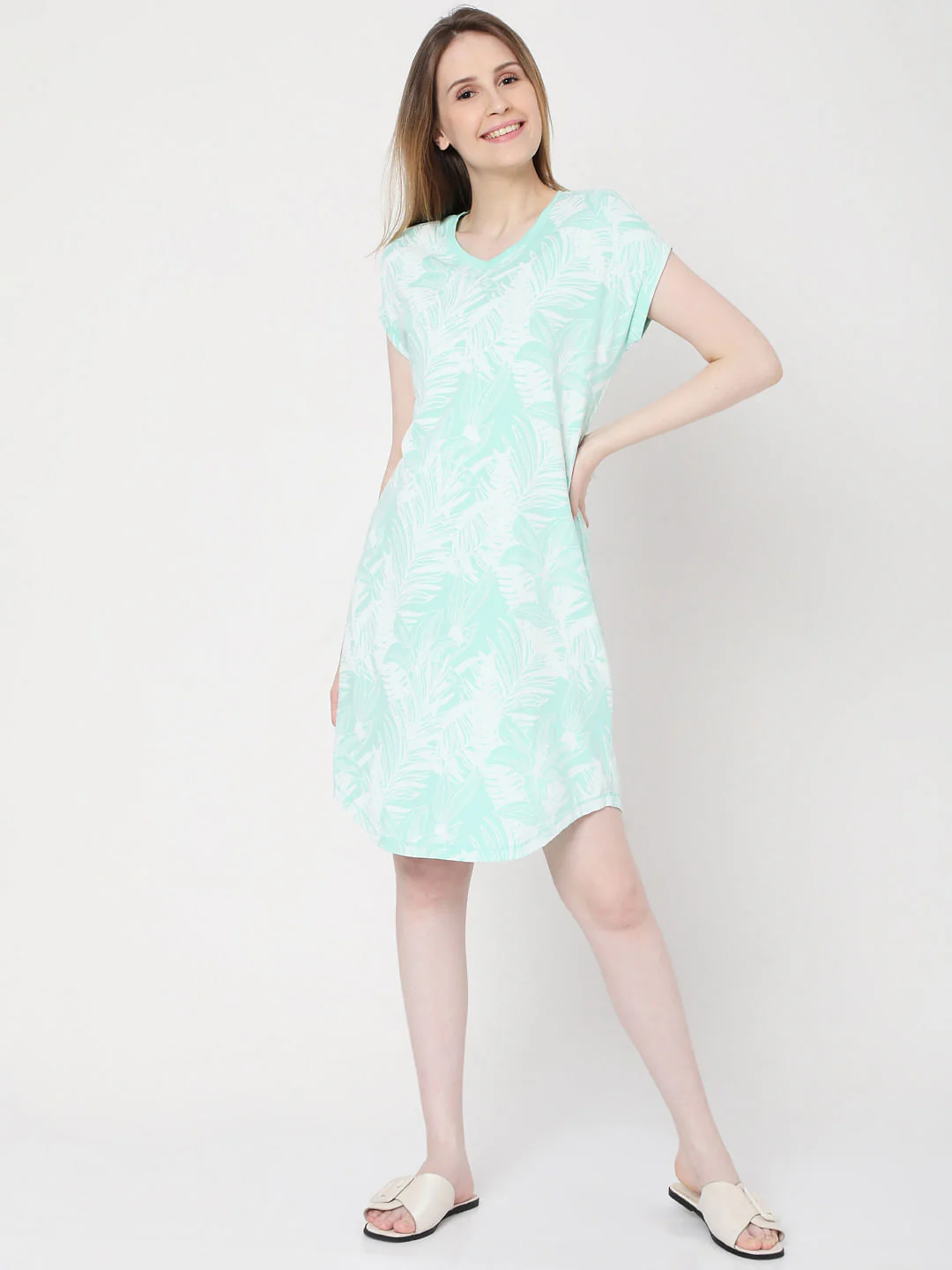 Green Tropical Print Nightwear Dress - Image 5