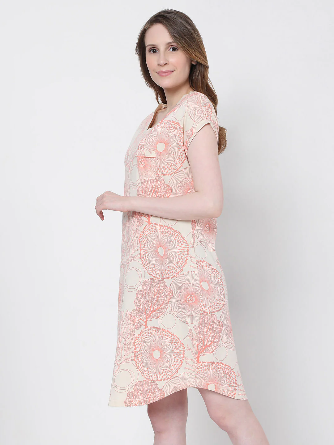 Coral Printed Nighwear Dress - Image 3