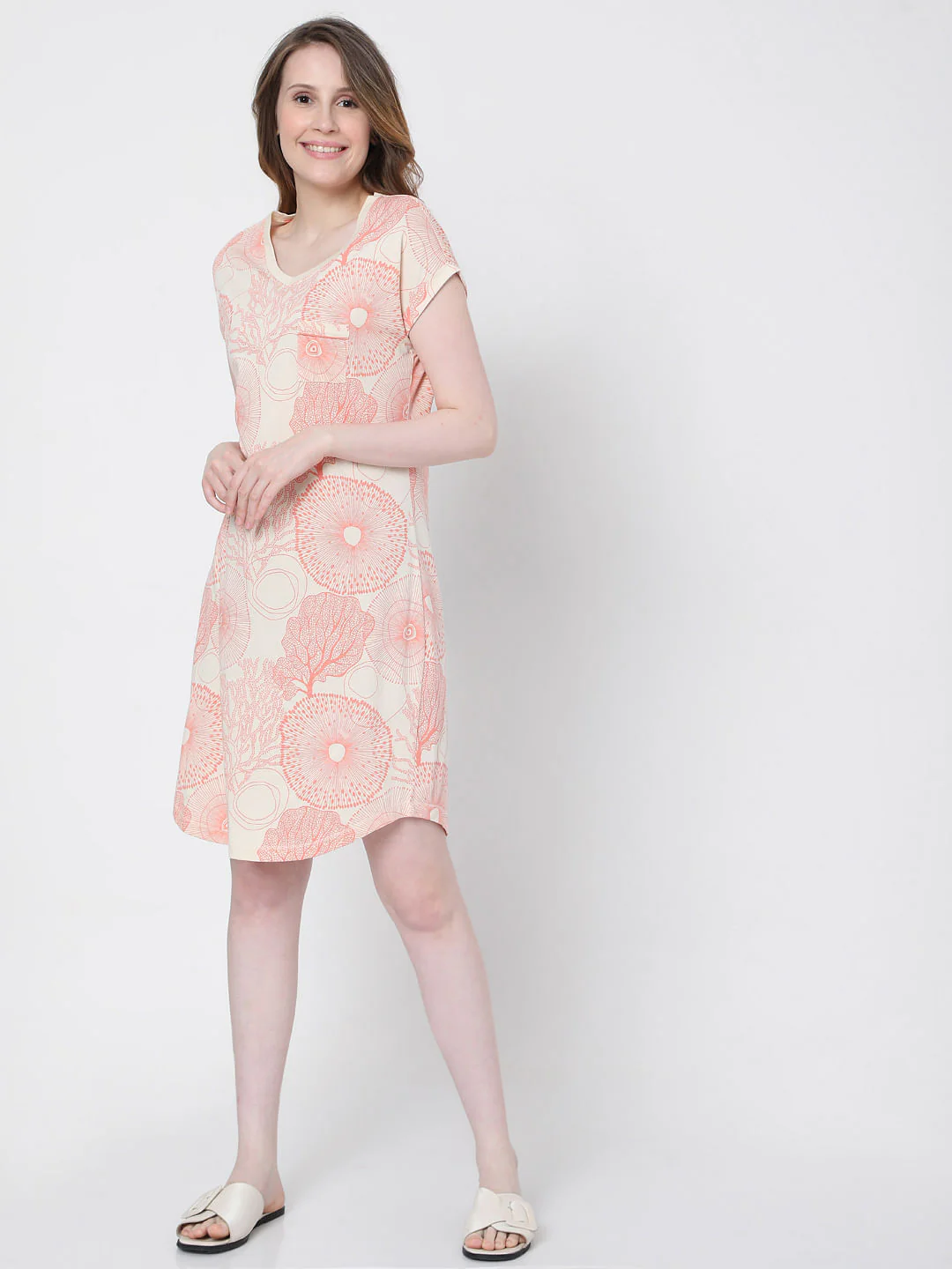 Coral Printed Nighwear Dress - Image 5