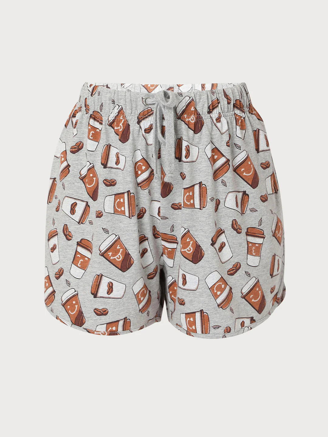 Beige & Grey Coffee Cup Print T-Shirt & Shorts Set - Image 9
