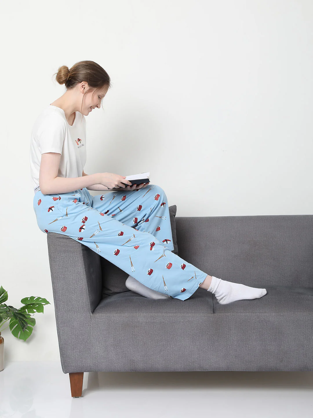White & Blue Sushi Print Pyjama Set