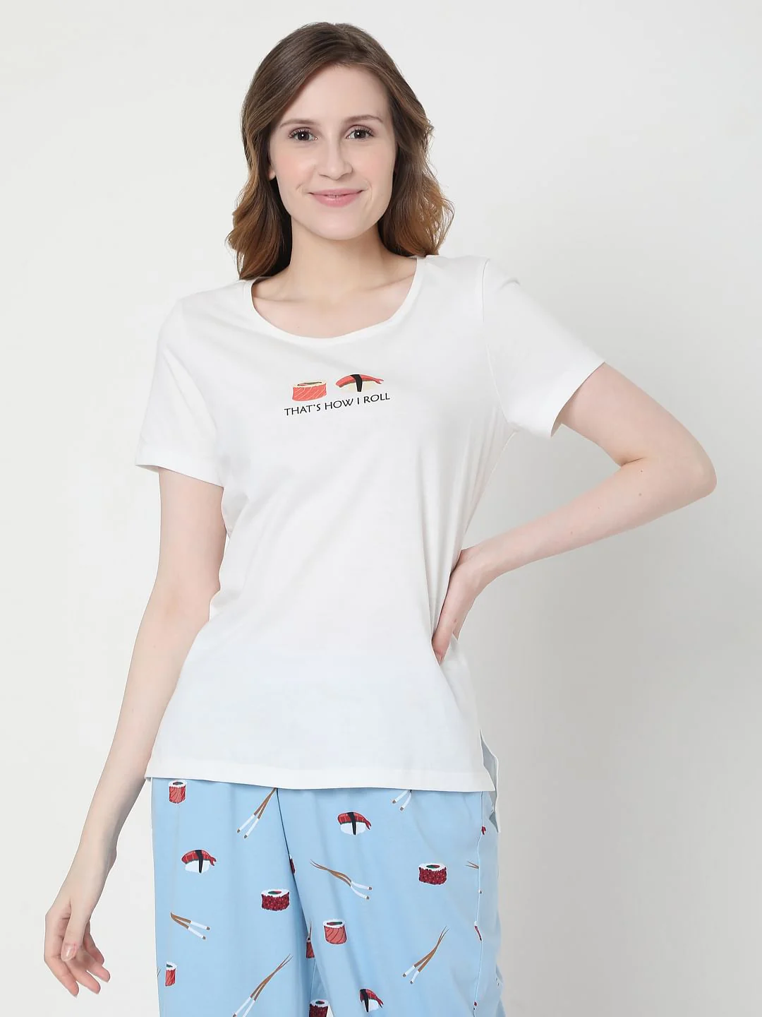 White & Blue Sushi Print Pyjama Set - Image 2