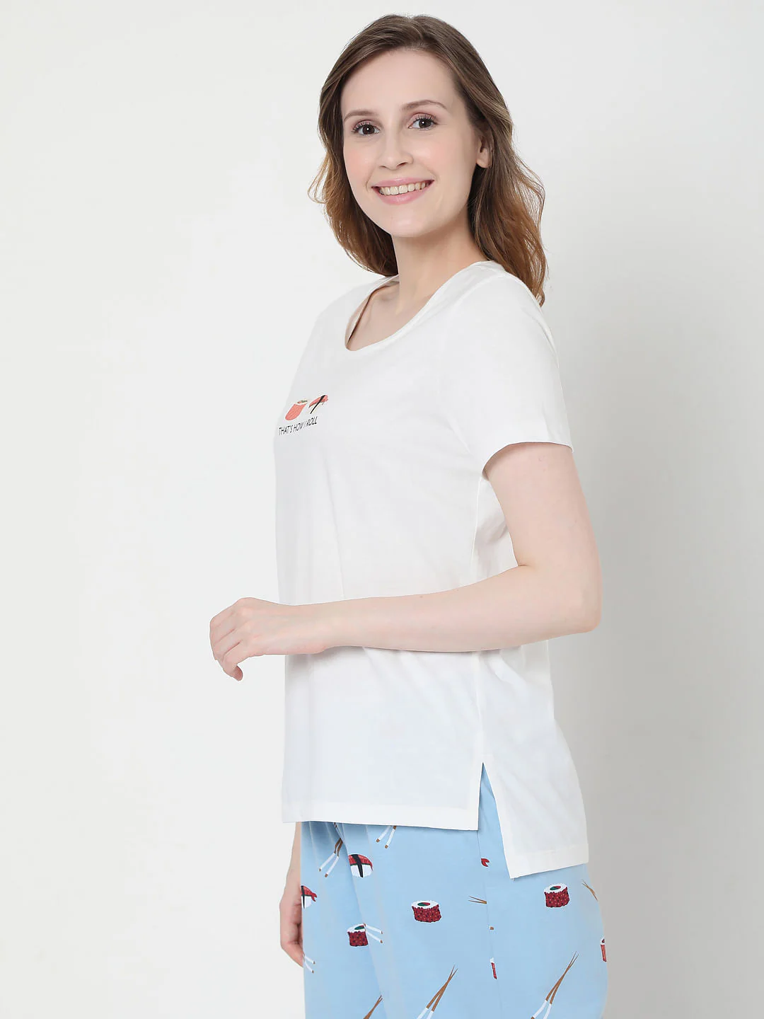 White & Blue Sushi Print Pyjama Set - Image 3