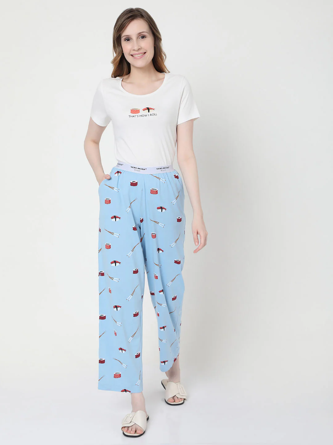White & Blue Sushi Print Pyjama Set - Image 5