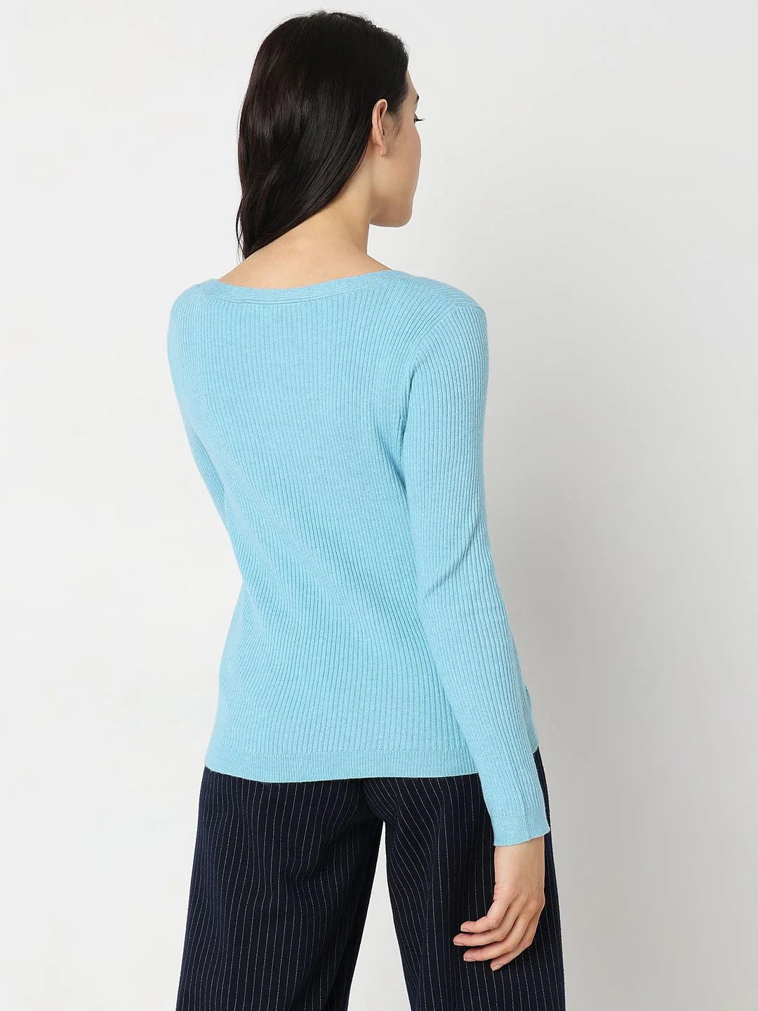 Blue Ribbed Knit Top - Image 4