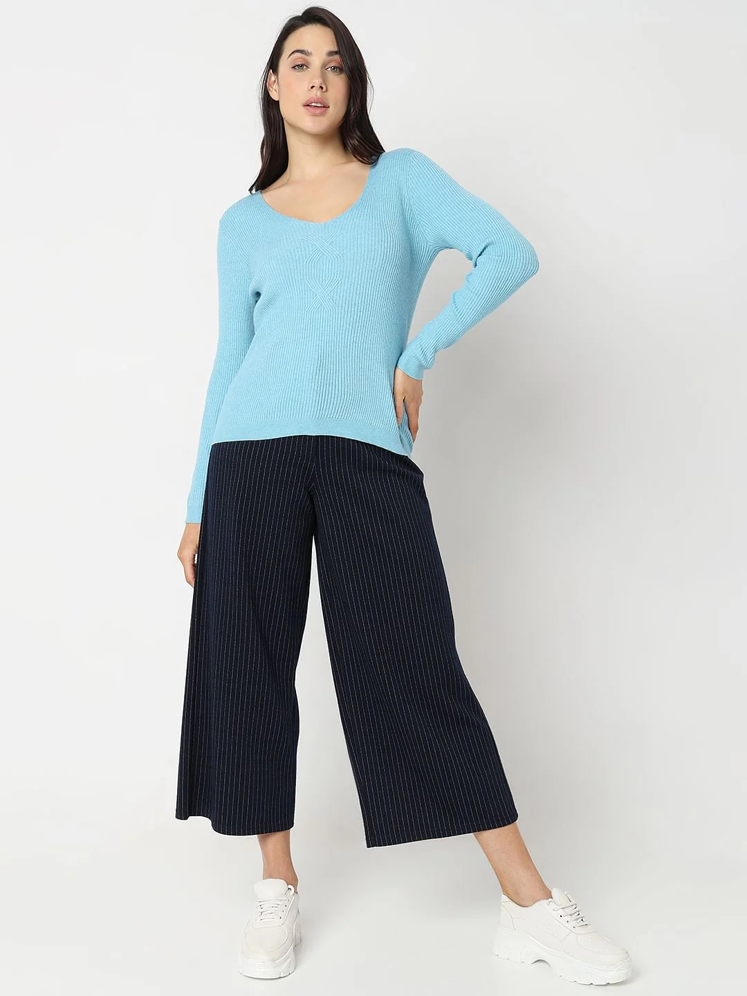 Blue Ribbed Knit Top - Image 5