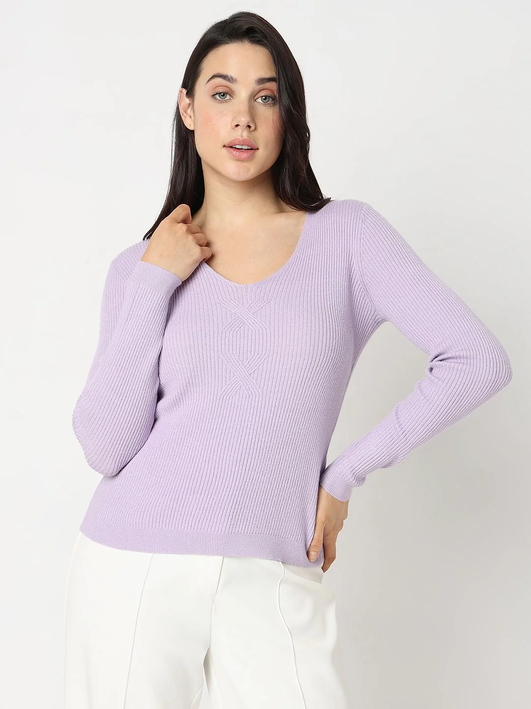 Lilac Ribbed Knit Top - Image 2