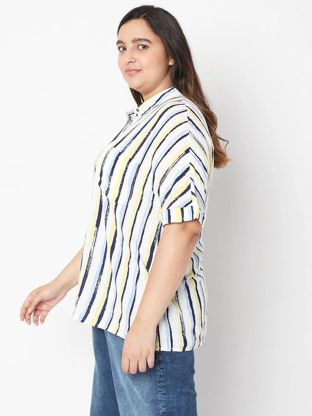 Curve White Asymmetrical Striped Shirt - Image 3