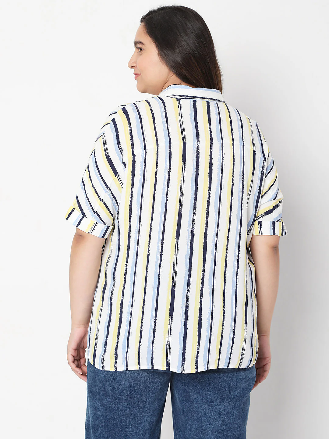 Curve White Asymmetrical Striped Shirt - Image 4