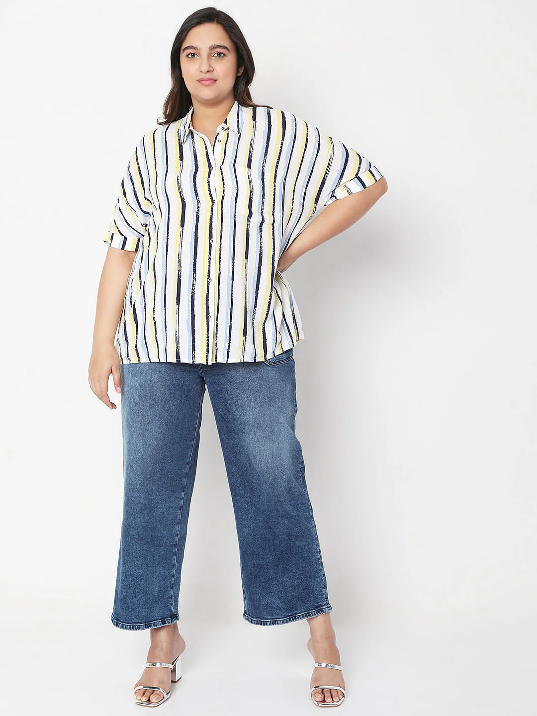 Curve White Asymmetrical Striped Shirt - Image 5
