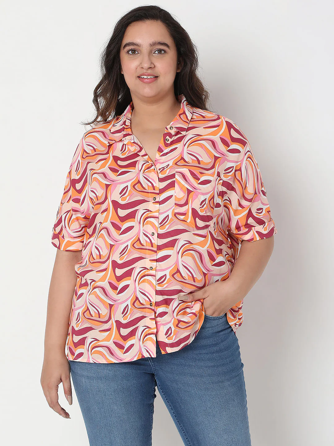 Curve Pink Abstract Print Shirt - Image 2
