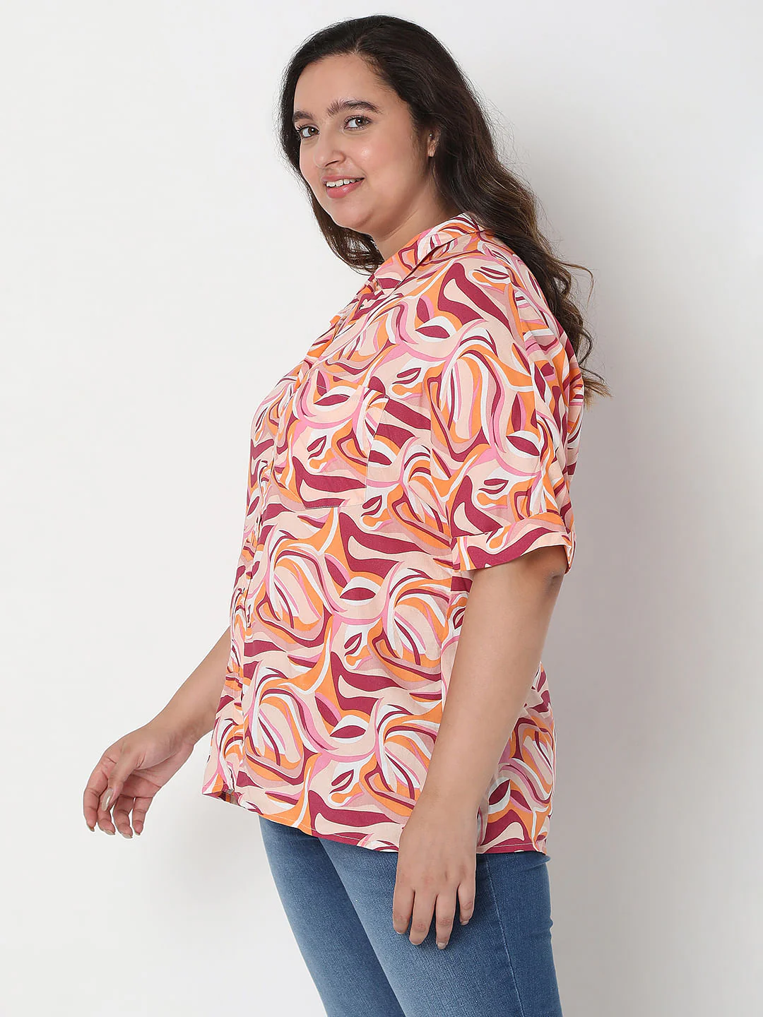 Curve Pink Abstract Print Shirt - Image 3