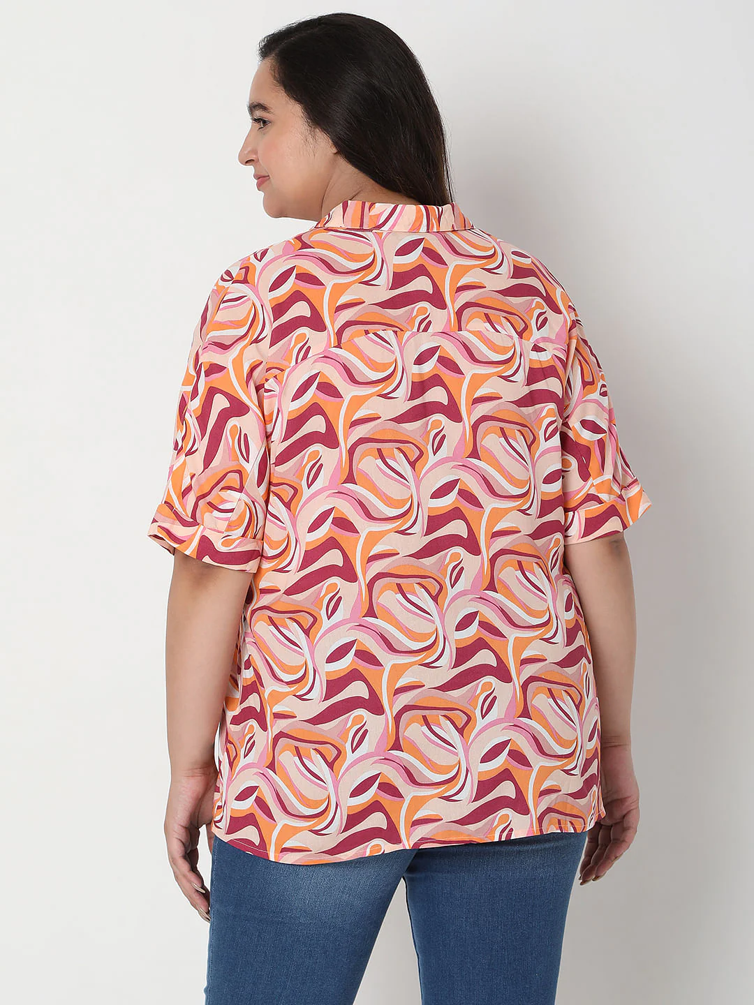 Curve Pink Abstract Print Shirt - Image 4