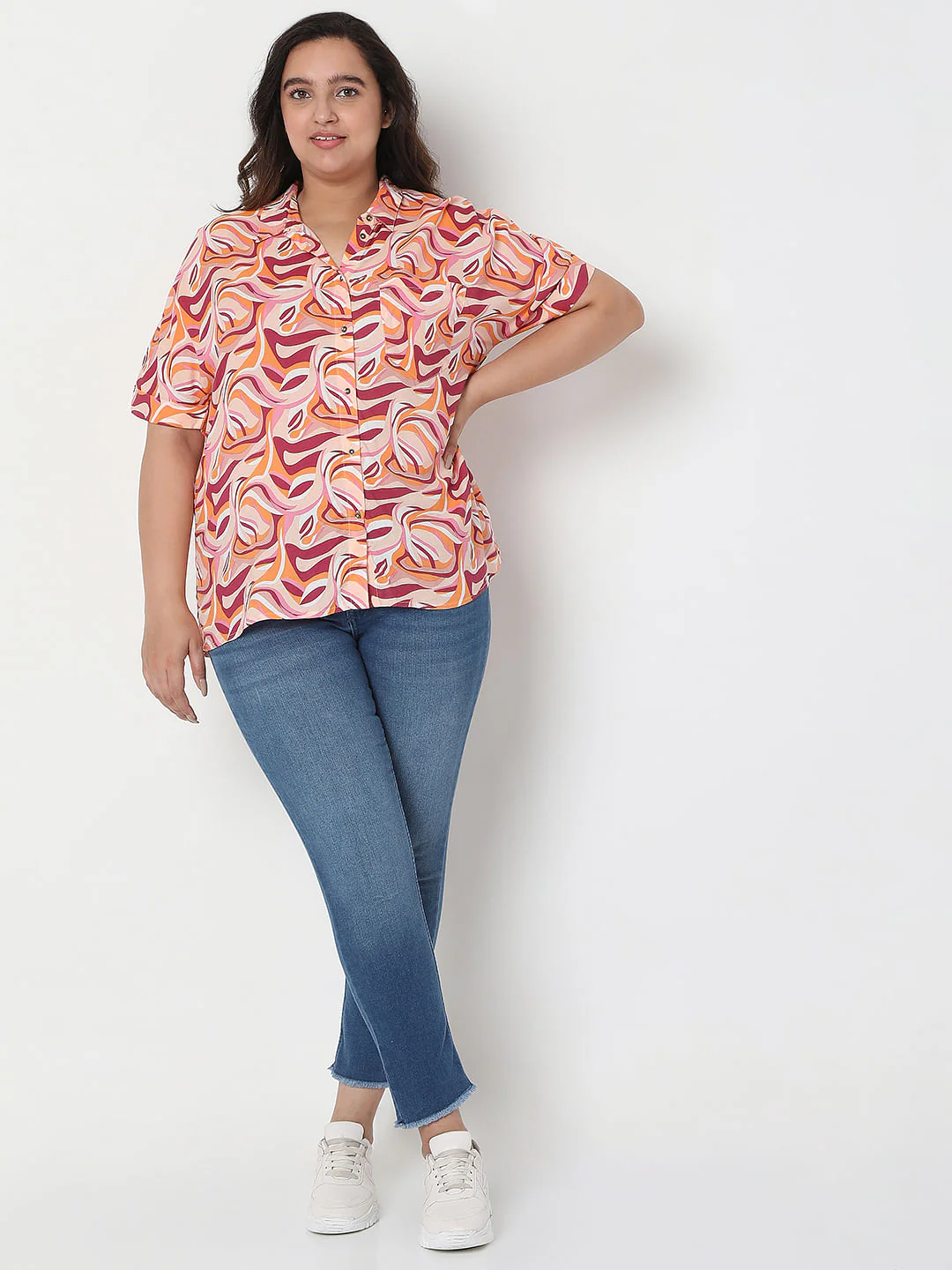 Curve Pink Abstract Print Shirt - Image 5